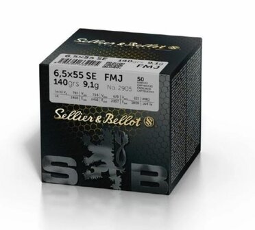 Sellier &amp; Bellot 6,5 X 55 SE FMJBT 140grain Munitie - Doos van 50