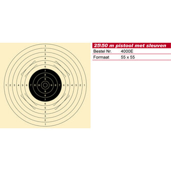 Schmid Paper Target 25/50m Pistol, 100m Rifle &amp; Muzzleloader, with Slanted Mounting Slots, NOT Numbered, 55x55, 1 Target