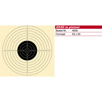 Schmid Paper Target 25/50m Pistol, 100m Rifle &amp; Muzzleloader, NOT Numbered, p/250 55x55, 1 Target