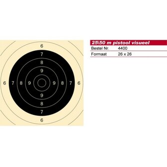 Schmid Paper Target Center 25/50m Pistol, 100m Rifle &amp; Muzzleloader, Numbered, 26x26, 1 Target