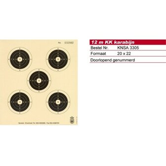 Schmid Paper Target 12m Smallbore Carbine, Numbered, KNSA Logo, 20x22, 5 Targets