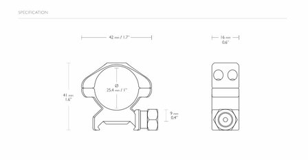 Hawke Precision Steel Ring Mounts met moer (1&quot; - 2-Piece - Medium)