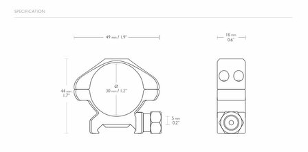 Hawke Precision Steel Ring Mounts met moer (30mm - 2-Piece - Low)