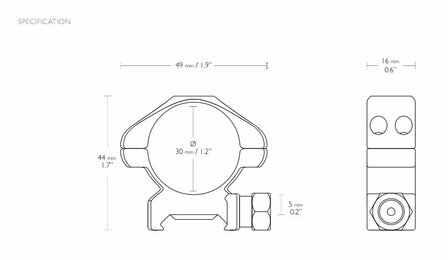 Hawke Precision Steel Ring Mounts met moer (30mm - 2-Piece - Medium)