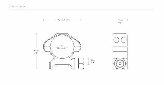 Hawke Precision Steel Ring Mounts met moer (1" - 2-Piece - Medium)