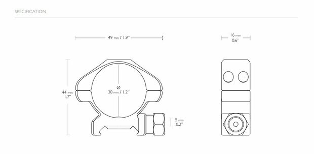 Hawke Precision Steel Ring Mounts met moer (30mm - 2-Piece - Low)