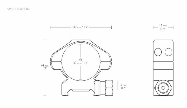 Hawke Precision Steel Ring Mounts met moer (30mm - 2-Piece - Medium)